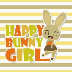 Happy bunny girl vector cartoon illustration for kid t-shirt background design, postcard, and wallpaper