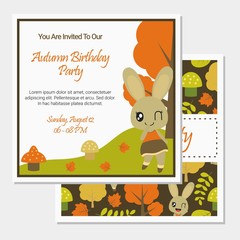 Cute bunny girl on Autumn season vector cartoon illustration for birthday card design, postcard, and wallpaper
