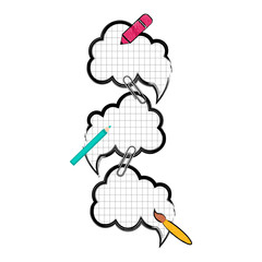 School supplies with a comic speech bubble