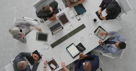 diverse business people meeting in boardroom corporate leaders collaborating sharing ideas discussing project brainstorming successful strategy top view