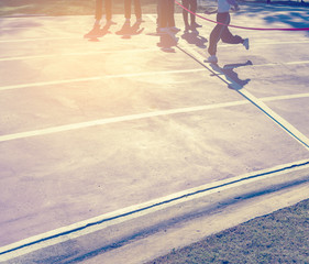 red ribbon at finish line .