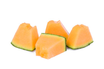 Fototapeta na wymiar sliced japanese melon, orange melon or cantaloupe melon isolated on white background