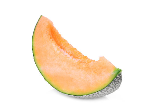 sliced japanese melon, orange melon or cantaloupe melon isolated on white background