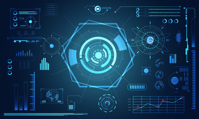 abstract technology ui futuristic concept hud interface hologram elements of digital data chart, communication, computing and circle percent vitality innovation on hi tech future design background