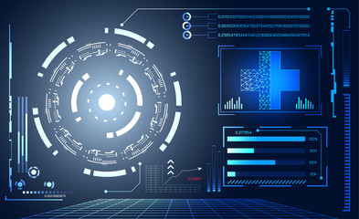 abstract technology ui futuristic concept hud interface hologram elements of digital data chart, communication, computing and circle percent vitality innovation on hi tech future design background