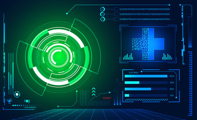 abstract technology ui futuristic concept hud interface hologram elements of digital data chart, communication, computing and circle percent vitality innovation on hi tech future design background