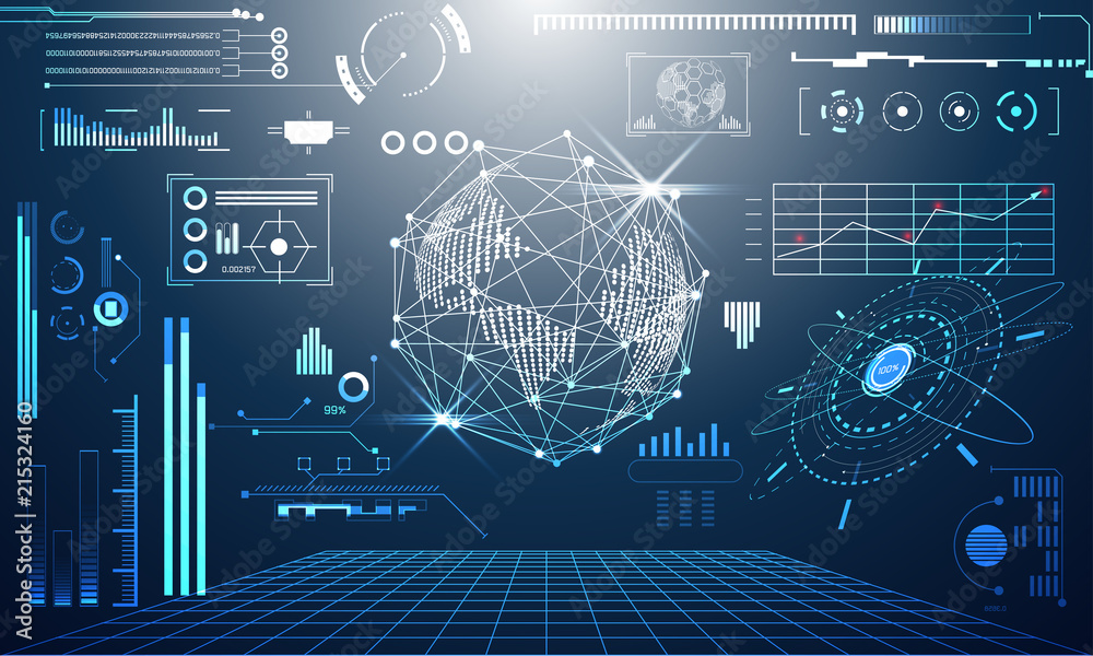 Wall mural abstract technology ui futuristic concept world digital hud interface hologram elements of digital d