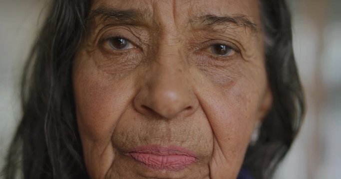 close up portrait of elderly indian woman looking at camera calm pensive senior female smiling gentle enjoying relaxed retirement lifestyle