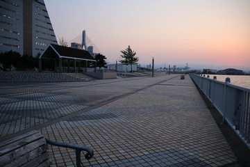 空, 海, 水, 夕焼け, 埠頭, 橋, 浜, 風景, 旅行, シティ, 青, 海, 日の出, ビル,...
