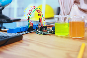 STEM education Laboratory electronic board that can be programmed.technology, computer coding