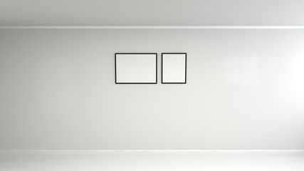 Blank white poster in black frame on the wall