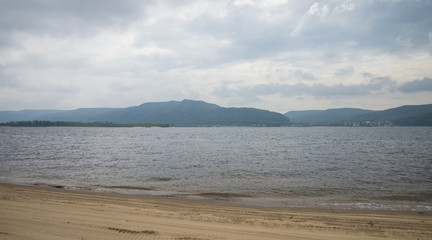 Panoramic view of the Zhiguli mountains from the Peninsula Kopylovo.