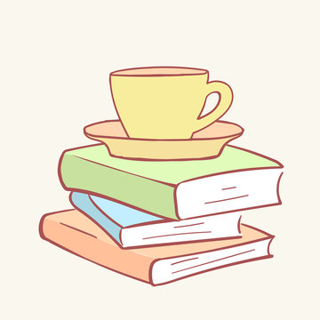 recommend clip art: Pile stack cup mug coffee tea books hand drawn style vector doodle design illustrations
