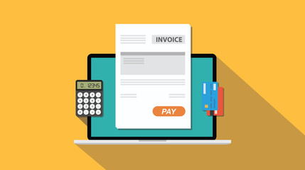 online invoice technology with laptop and paper work document - obrazy, fototapety, plakaty