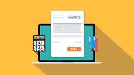 Fotobehang online invoice technology with laptop and paper work document © ribkhan