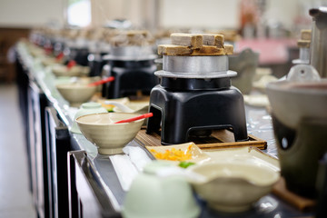Fototapeta na wymiar Japanese Food Hot Pot on Table at Restaurant