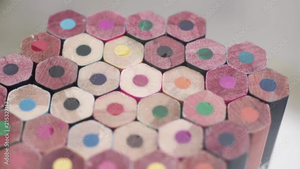 Poster colored pencils, rotation 360 degrees. macro view.