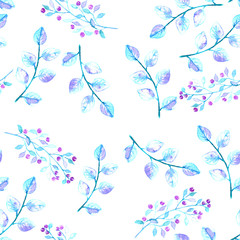 Seamless background with watercolor branches with leaves