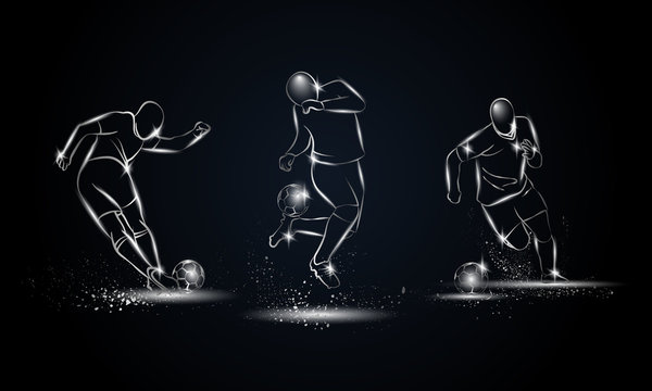 Football players set. Metallic linear soccer player illustration for sport banner, background and flyer.