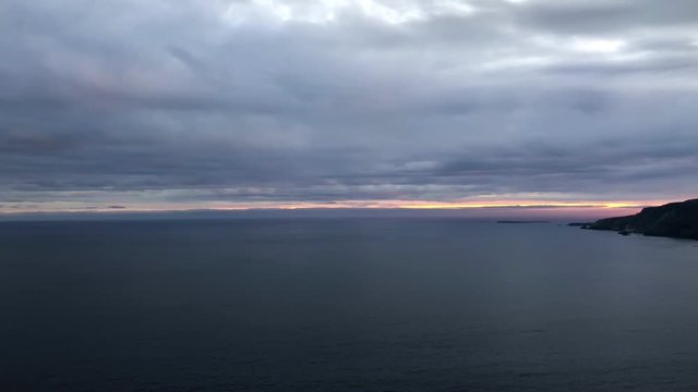 Slieve League's cliffs at sunset. It is a mountain on the Atlantic coast of County Donegal, Ireland. At 601 metres it has some of the highest sea cliffs on the island of Ireland