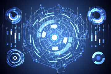 Obraz premium abstract technology ui futuristic concept hud interface hologram elements of digital data chart, communication, computing and circle percent vitality innovation on hi tech future design background