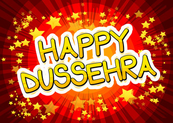 Happy Dussehra. Vector Illustration for the Hindu festival, with retro style comic book background.