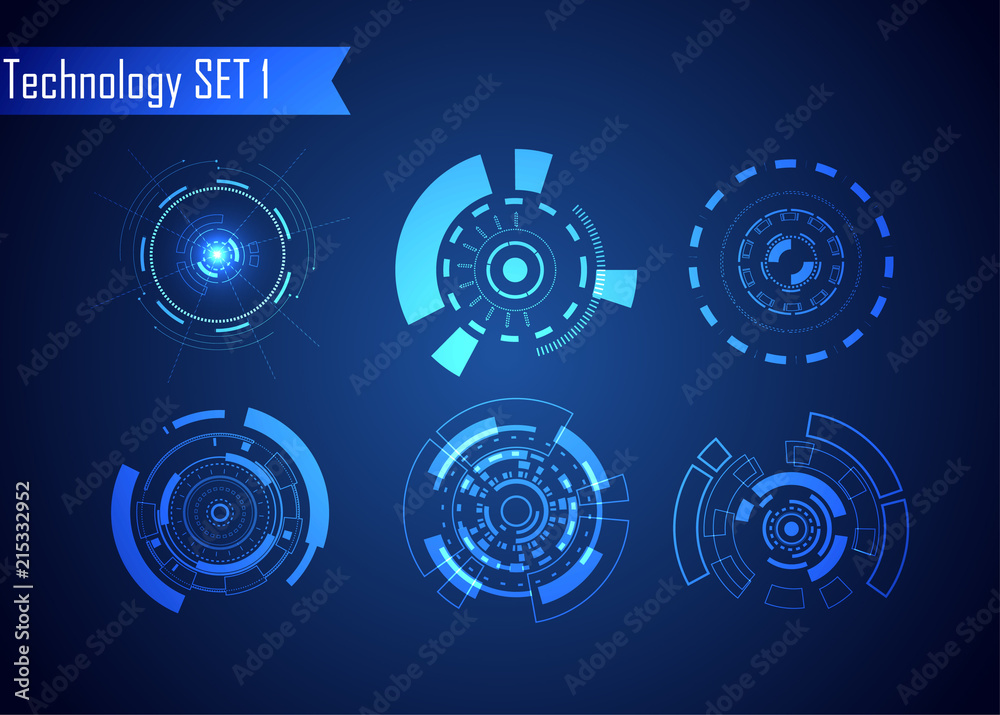 Poster set of circle abstract digital technology ui futuristic hud virtual interface elements sci- fi moder