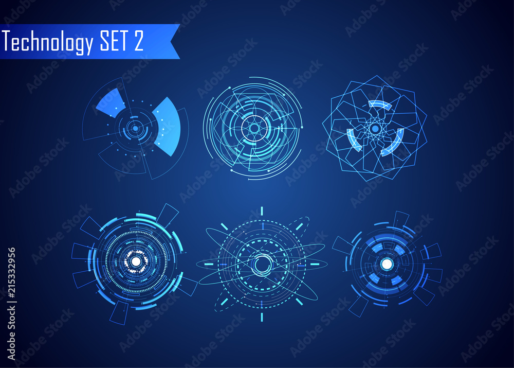 Poster set of circle abstract digital technology ui futuristic hud virtual interface elements sci- fi moder