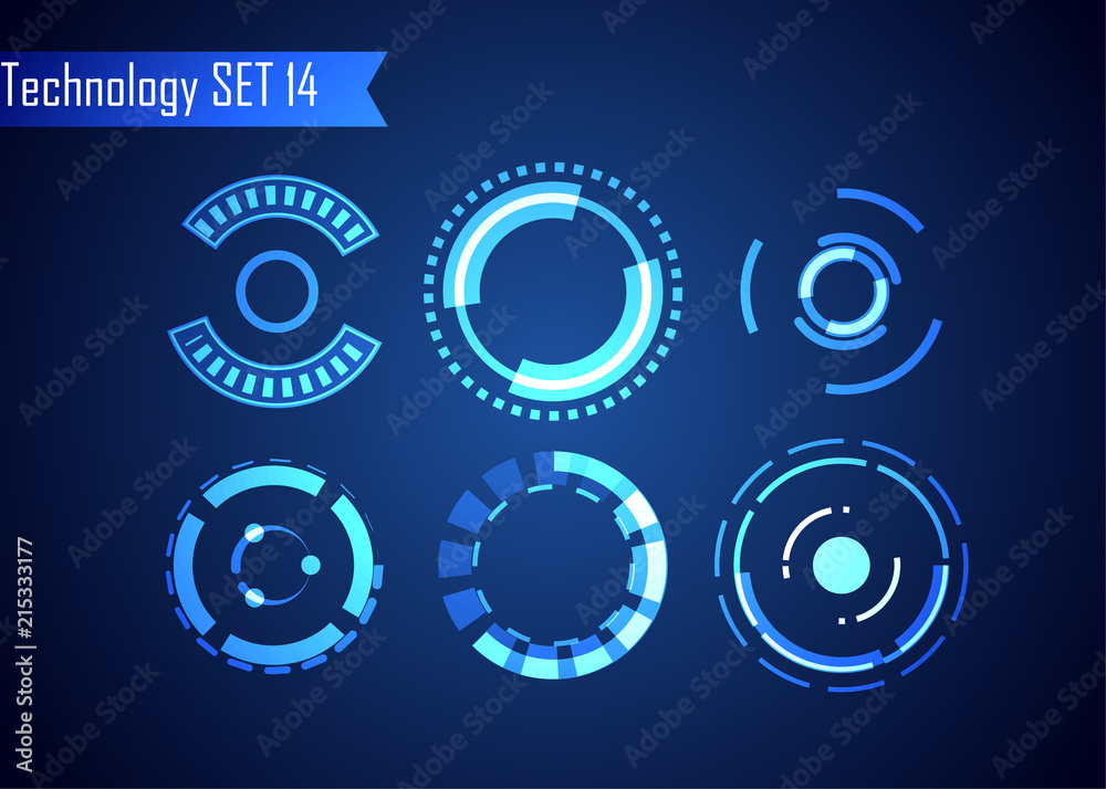 Poster set of circle abstract digital technology ui futuristic hud virtual interface elements sci- fi moder