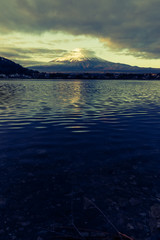 Panorama image of Mount Fuji and Lake.
