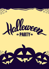 Vector illustration: Vertical design template background with Handwritten lettering of Halloween and pumpkins.