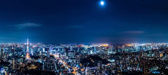 Keuken foto achterwand Stadsgebouw Nacht uitzicht op Tokio