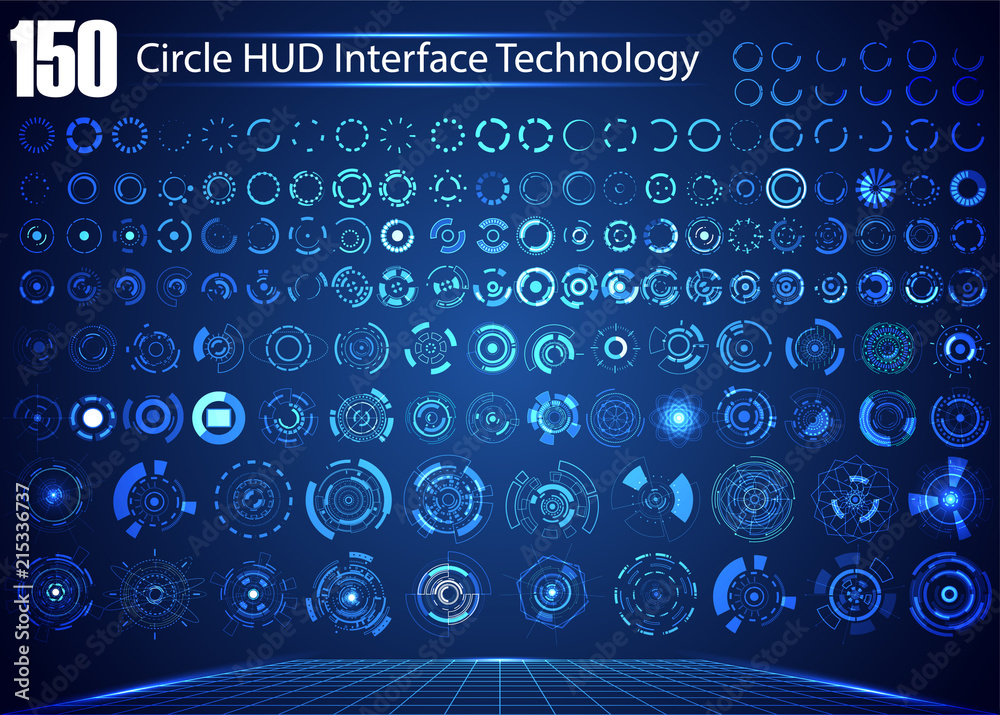 Poster set of circle abstract digital technology ui futuristic hud virtual interface elements sci- fi moder