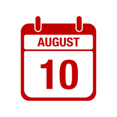 10 August calendar red icon. ten