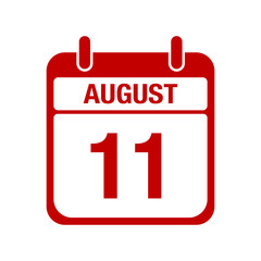 11 August calendar red icon. eleven