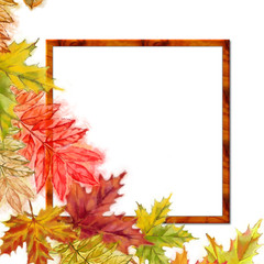 Square Frame Template with Autumn Leaves Decor Isolated on White Background for Print,Cards, Invitations, Announcements, and Various Promotion Printable and Decoration.