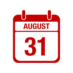 31 August calendar red icon. thirty one