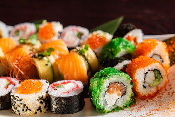 sushi set with soy sauce