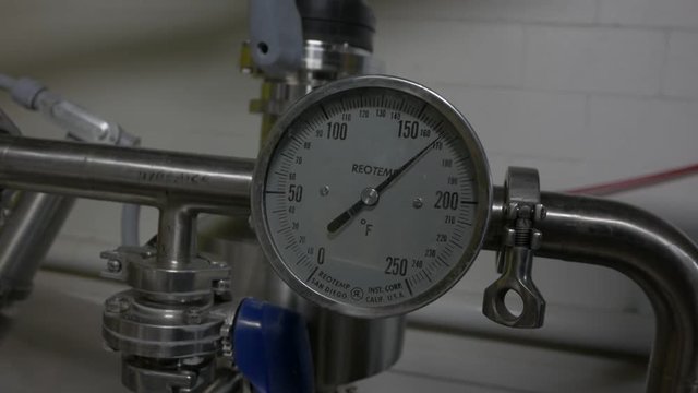 A brewery pressure gauge, close-up