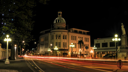 Fototapeta na wymiar Evening Cars Light Trails on Marine Parade in Napier