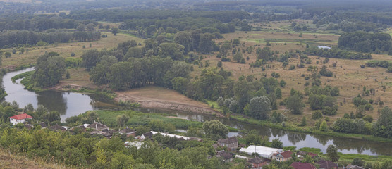 Fototapeta na wymiar Panoramic view of the valley of the Seversky Donets River in the area of Izyum