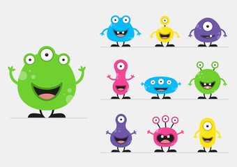 Cool, fun, cute Creature / alien - blue, green, pink, yellow & black - vector illustration 

