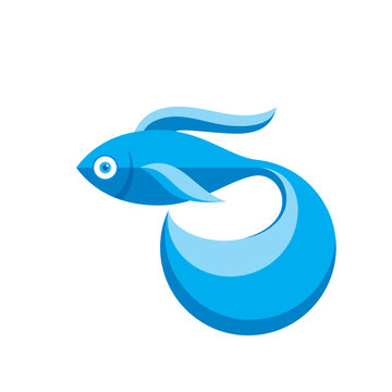 Beautiful fish - creative vector illustration in graphic style. Logo template. Decorative artwork clipart. Blue color.