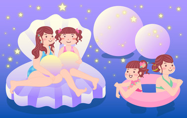 ナイトプールを楽しむ女の子たち