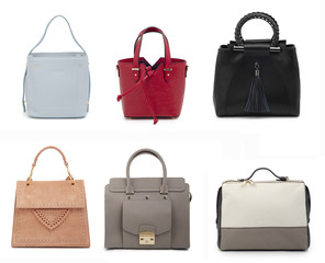 color women leather handbags isolated on white background
