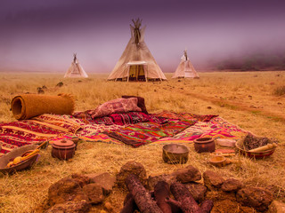 American native tent camp teepees © cineuno