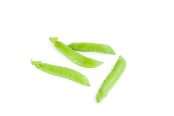 Green pea pods on isolated white background