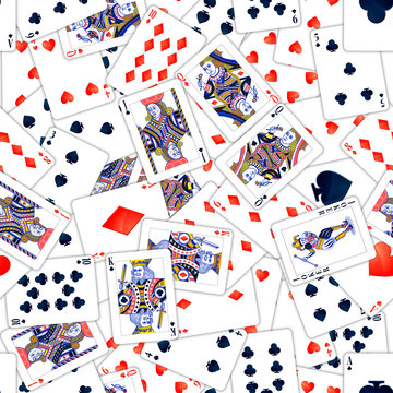 Lot of realistic playing cards, seamless pattern