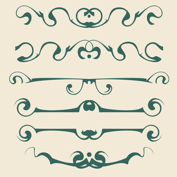 Decorative graphic elements of vignette for design of pages, letters, congratulations, invitations, diplomas and other documents.