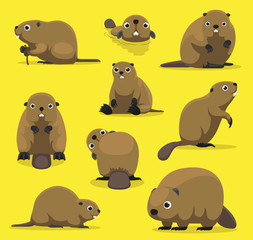 Cute Beaver Various Poses Cartoon Vector Illustration
